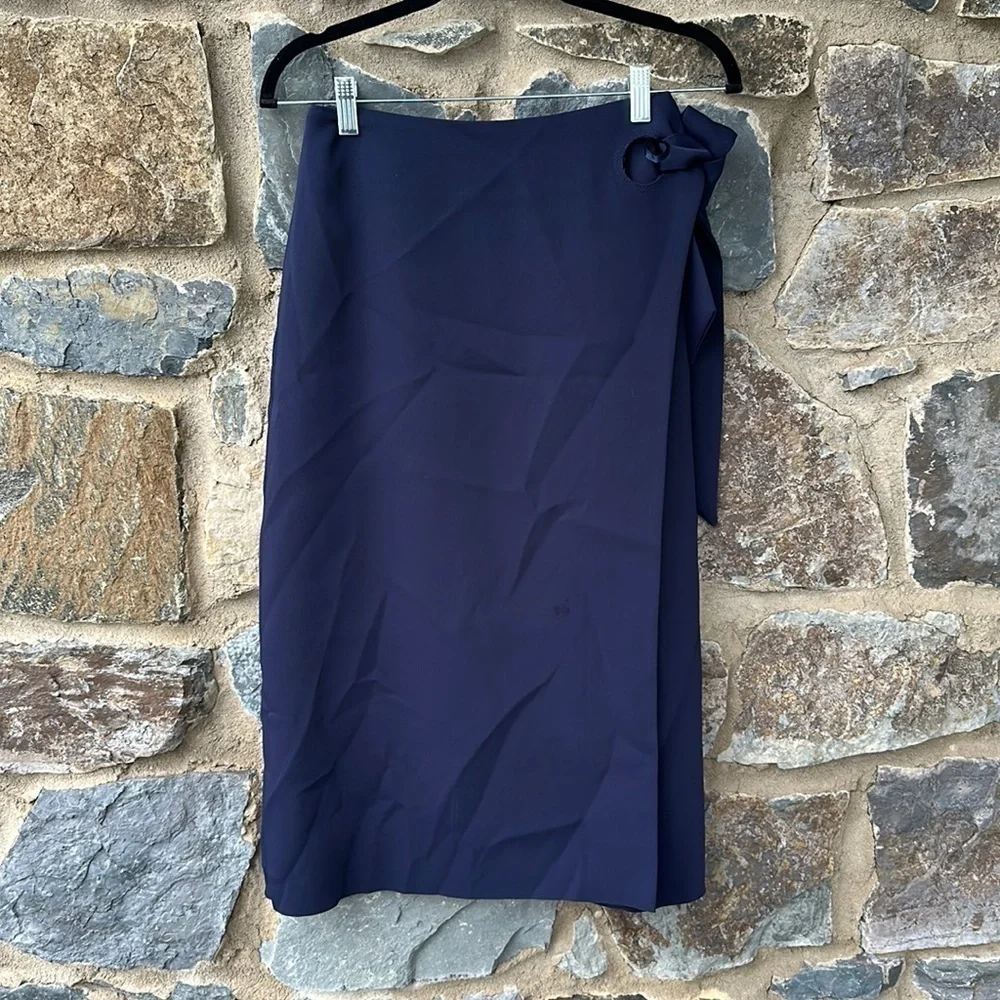 Ted Baker London Teea Eyelet Wrap Midi Pencil Skirt in Navy Blue Size 1/US 4